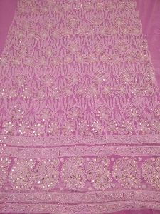 Bright Pink Net Chikankari Suit with Golden Mukaish