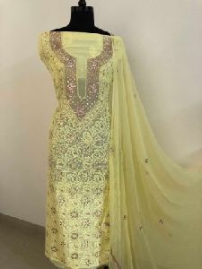 lemon yellow colour unstitched kurta fabric