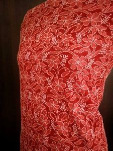 Red Net Unstitched Suit with Chikankari Embroidery