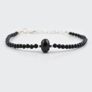 Black Spinel Rondelle Round Beads Bracelet