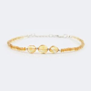 Natural Citrine Bar Saucer Beads Bracelet with Sterling Silver Finding
