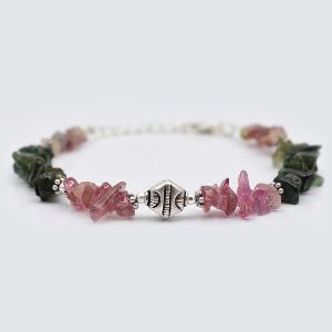 Watermelon Tourmaline Chips Beads Bracelet with Sterling Silver Findings