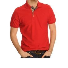 Red Plain Short Sleeve Mens Polo neck T shirts