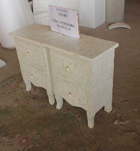 White Bone Inlay Cross Design Curved Leg Bedside Table