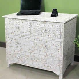 White Mother of Pearl Inlay Drawer Chest