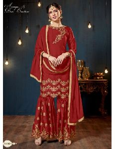 Satin Georgette Semi Stiched Sharara Salwar kameez