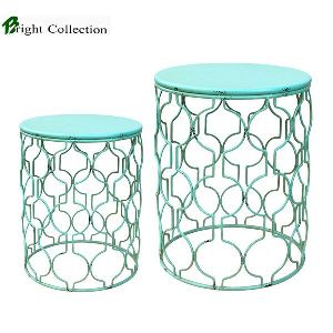 Iron metal round side table Sky Blue