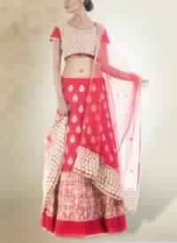 Coral Red Embroidery Bridal Lehenga