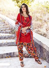 Red Colored Women\'S Leon Crepe Fabric Suit.
