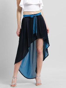 ront Tie Up Belt High-Low Skirt