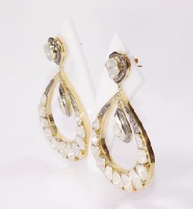 Diamond polki 925 silver gold plated black rhodium handmade earring