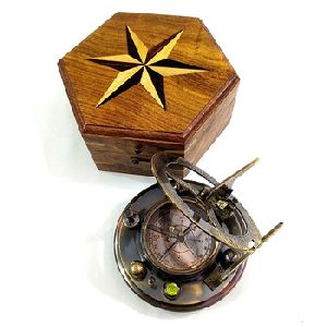Antique Maritime Brass Round Sundial Compass
