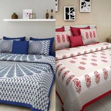 Jaipuri Bed Sheets Print King Size Bed Sheets with 2 Pillow Covers Handmade Bed Sheets