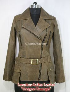 womens brown antique sheep leather classic double breasted coat