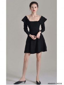 Black Cotton A-Line Dresses