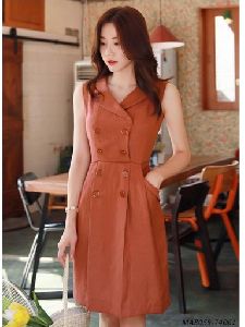 Brown Cotton A-Line Dresses