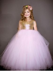 Kids Pink Net Sequince Gown