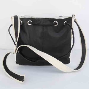 Black color leather purse with black handles 
