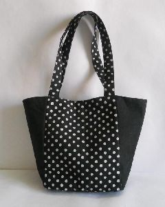 Black color Screen printed and plain dyed canvas fabric bag