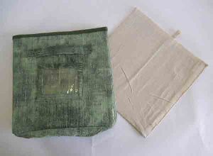 Green printed cotton fabric stitched storage box
