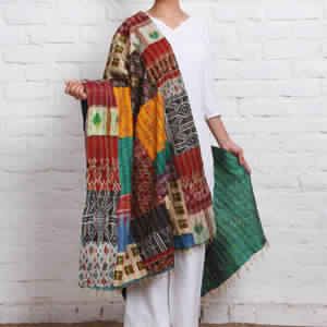 Vintage Silk fabric Kantha handmade Patchwork Scarf