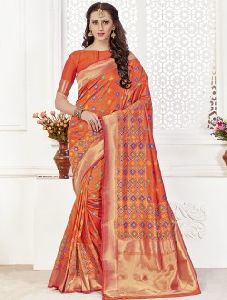 Orange Banarasi Silk Festival Wear premium royal silk saree
