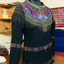 Womens thread and hand embroidered black cotton moti jacket