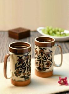 Brown Set Of 2 Printed Ceramic Cups Set