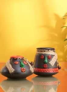 Set of 2 Brown Terracotta Flower Vases