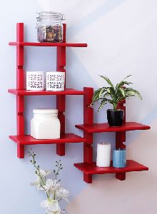 Set of 2 Red MDF Basic Wall Shelves