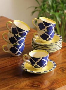 Set of 6 Ceramic Handpainted Cup With Saucer