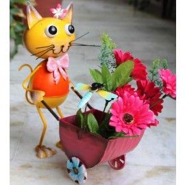 CAT pushing cart with Pot Metal Planter for Home and Garden decor