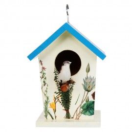 Wooden 7.6 Inches Height Bird House With Blue Roof