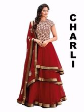 Red color Georgette with embroidery work dress material