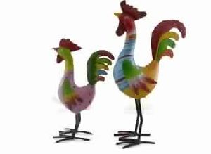 2 rooster iron sculpture