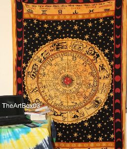 Handmade Black Zodiac Horoscope Tapestry Ethnic Decorative Art