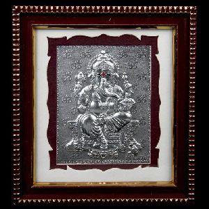 999 Silver Ganesh Wooden Frame
