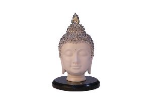 Gautam Buddha Head Glossy Silver & White Paint Statue