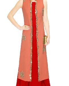 Embroidered Jacket and Red Anarkali Gown