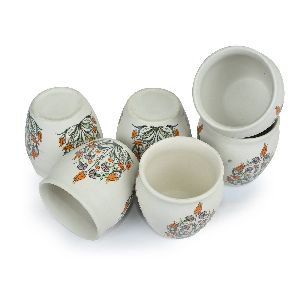 Flower Decal Ceramic Kullad-Set of 6