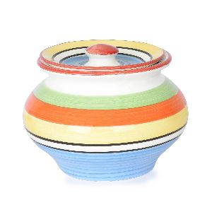 Handpainted Stripes Handi with Lid-1Ltr