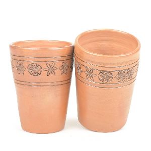 Ornately Designed Handcrafted Clay Glass-Set