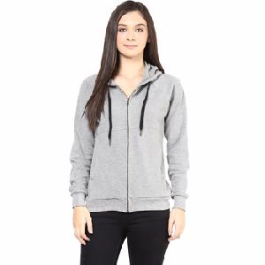 Grey melange Yarn Dyed front open hooded sweatshirt