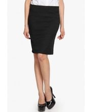 Women Black colour knee length Skirt with side zip