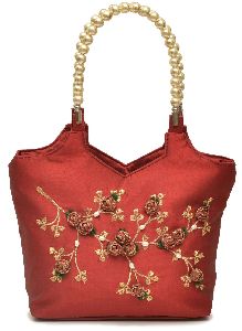 NHSB - 005 Ladies Bead Handle Silk Handbag