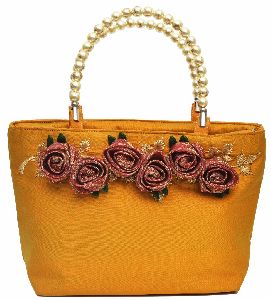 NHSB - 009 Ladies Bead Handle Silk Handbag