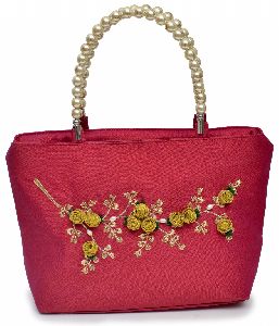 NHSB - 017 Ladies Bead Handle Silk Handbag