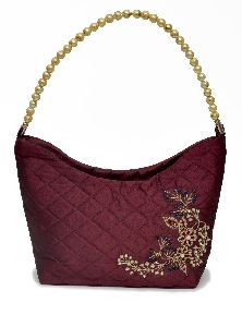 NHSB - 020 Ladies Bead Handle Silk Handbag