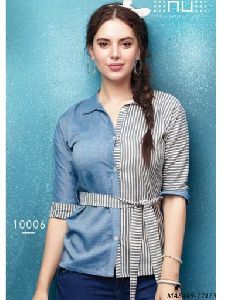 Blue Rayon Printed Western Wear Shirt