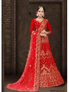 Red Velvet Embroidery Wedding Lehenga Choli